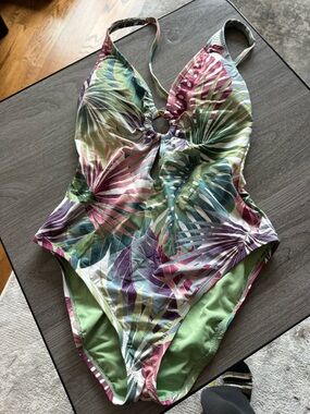 Bleu Rod Beattie Green Tropical Strap One-Piece Swimsuit